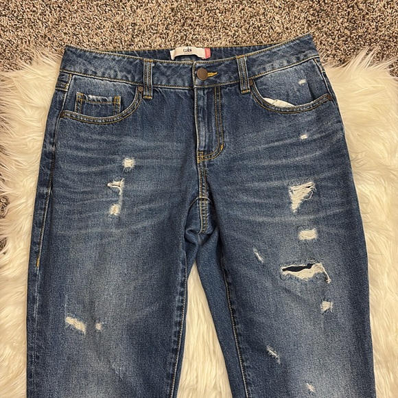 Cabi Distressed 100% BF Boyfriend Jeans Cropped Size 2 100% Cotton - Picture 2 of 14